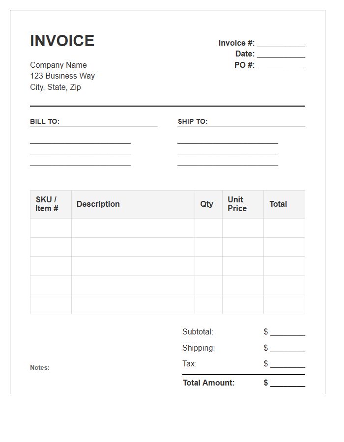 Wholesale Office Supply Order Invoice Template