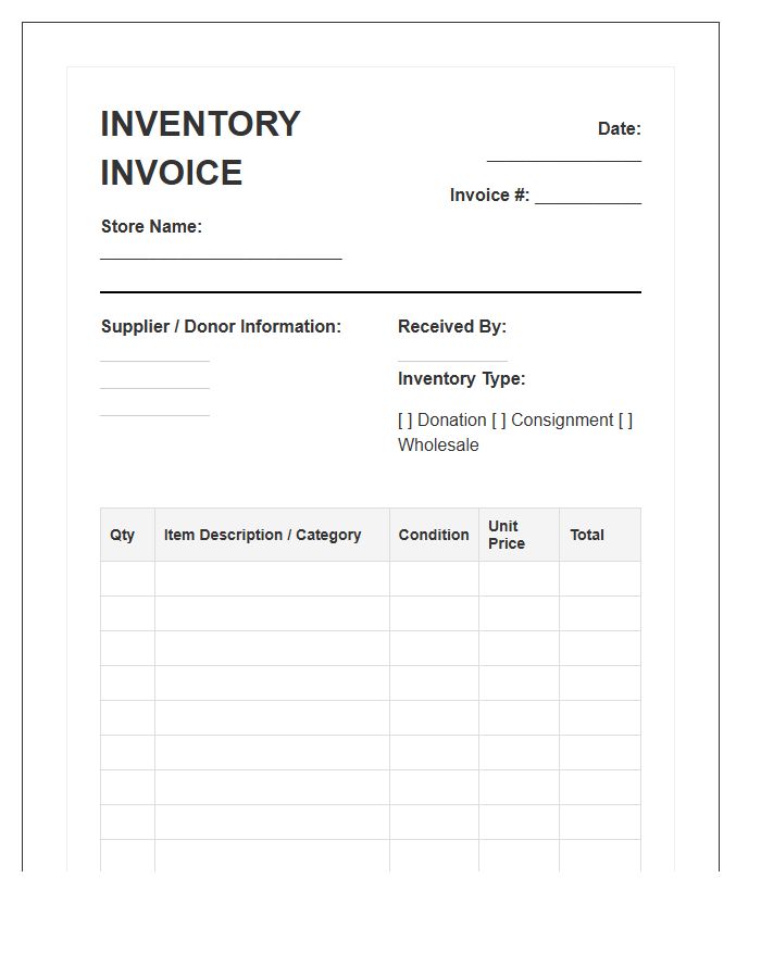 Commercial Thrift Store Inventory Invoice Template