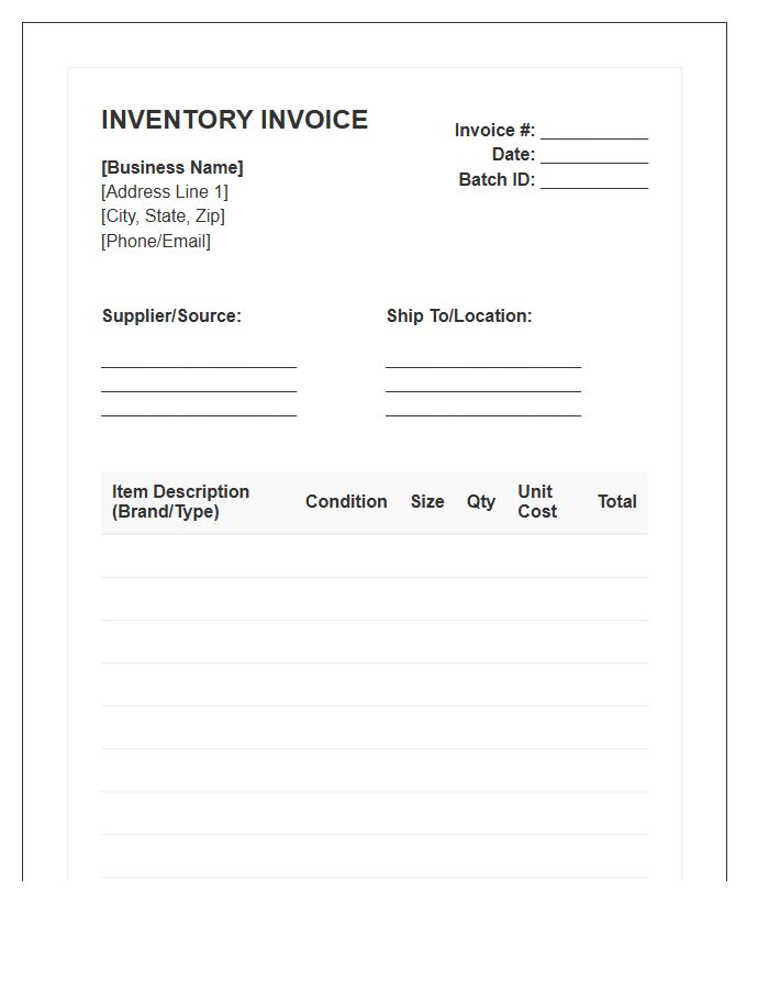 Used Clothing Business Inventory Invoice Template