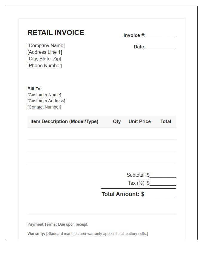 Camera Battery Supply Retail Invoice Template