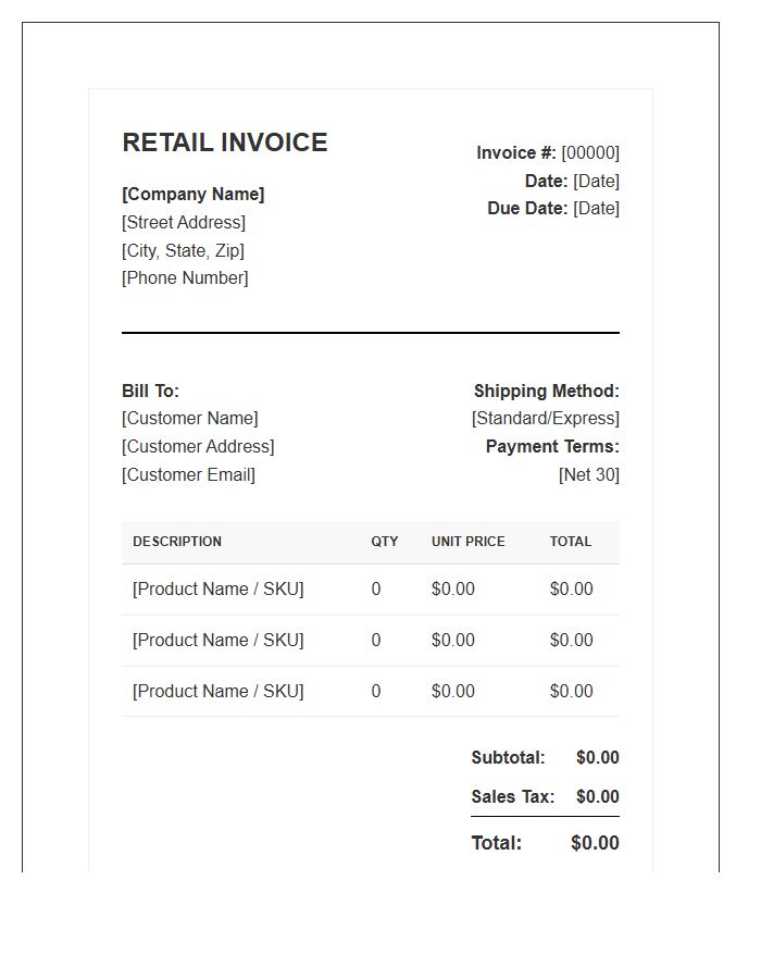 Camera Lighting Equipment Retail Invoice Template
