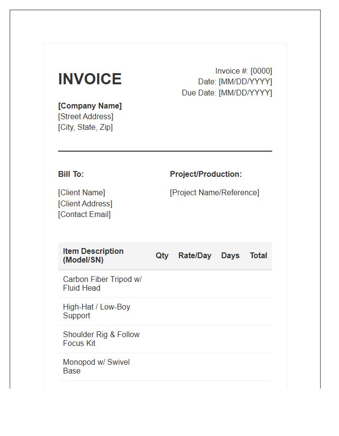 Camera Tripod And Support Invoice Template