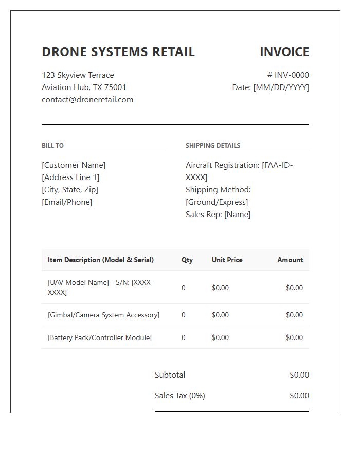 Drone Camera Systems Retail Invoice Template