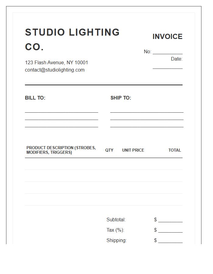 Studio Strobe Lighting Retail Invoice Template