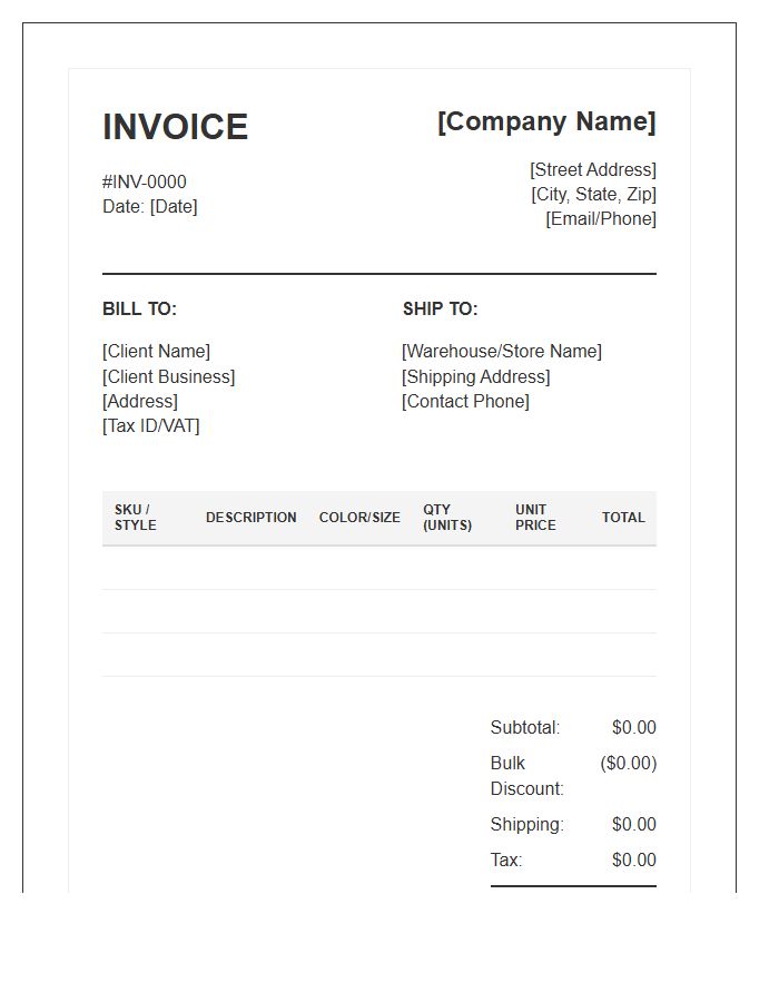 Bulk Apparel Wholesale Invoice Template