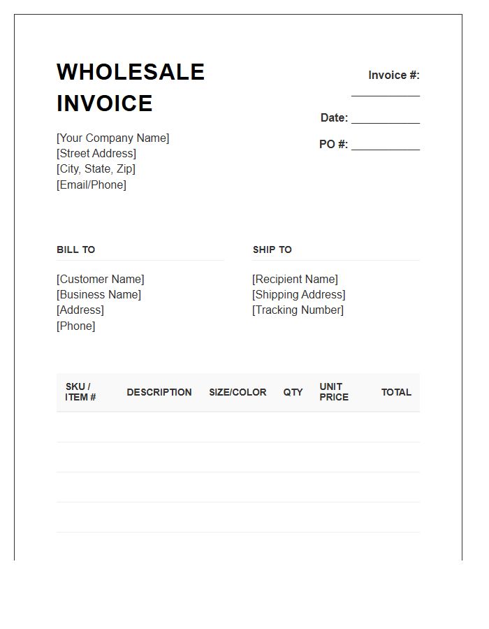 Clothing Inventory Wholesale Invoice Template
