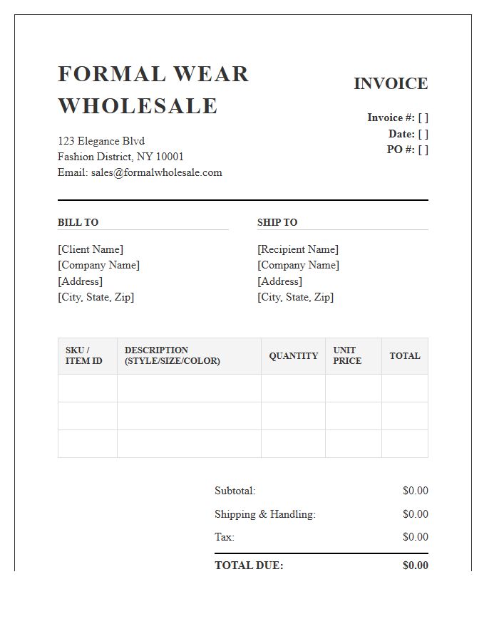 Formal Wear Wholesale Invoice Template
