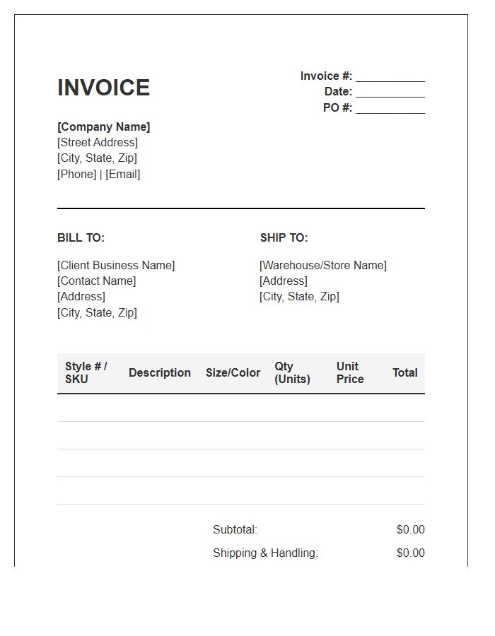 Garment Distribution Wholesale Invoice Template
