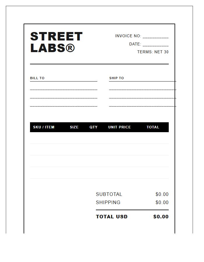 Streetwear Brand Wholesale Invoice Template