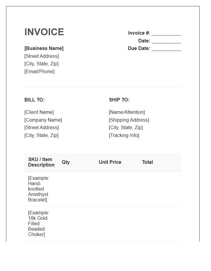 Beaded Jewelry Wholesale Invoice Template