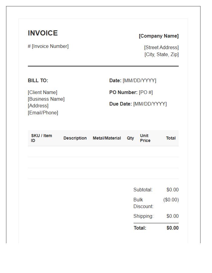 Bulk Jewelry Order Invoice Template