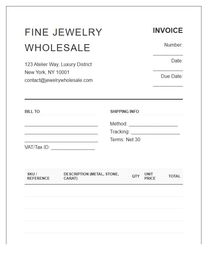 Fine Jewelry Wholesale Invoice Template