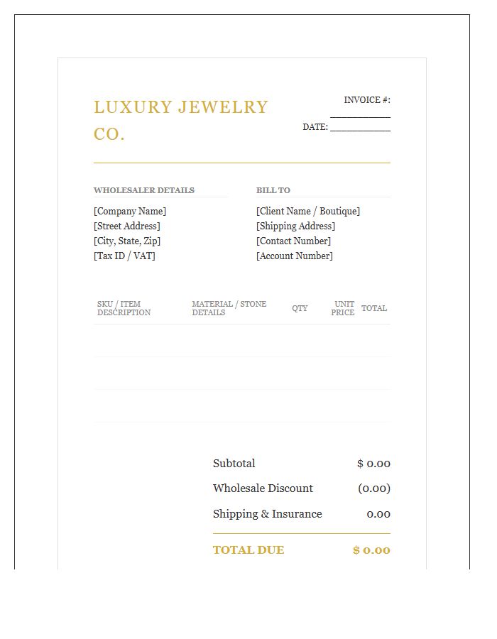 Luxury Jewelry Wholesale Invoice Template