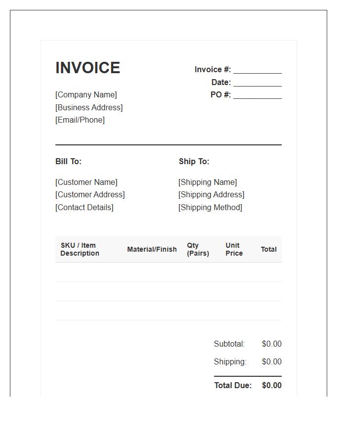 Wholesale Earring Invoice Template