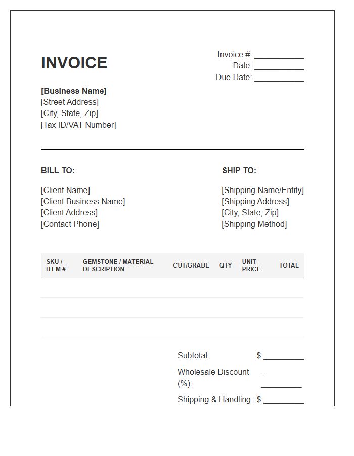 Wholesale Gemstone Jewelry Invoice Template