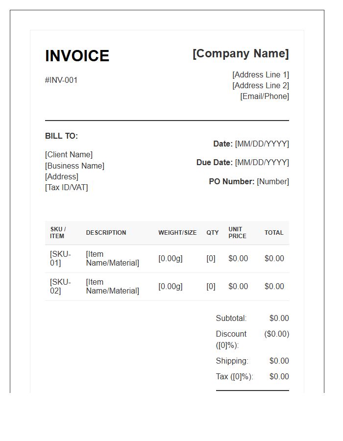 Wholesale Jewelry Invoice Template