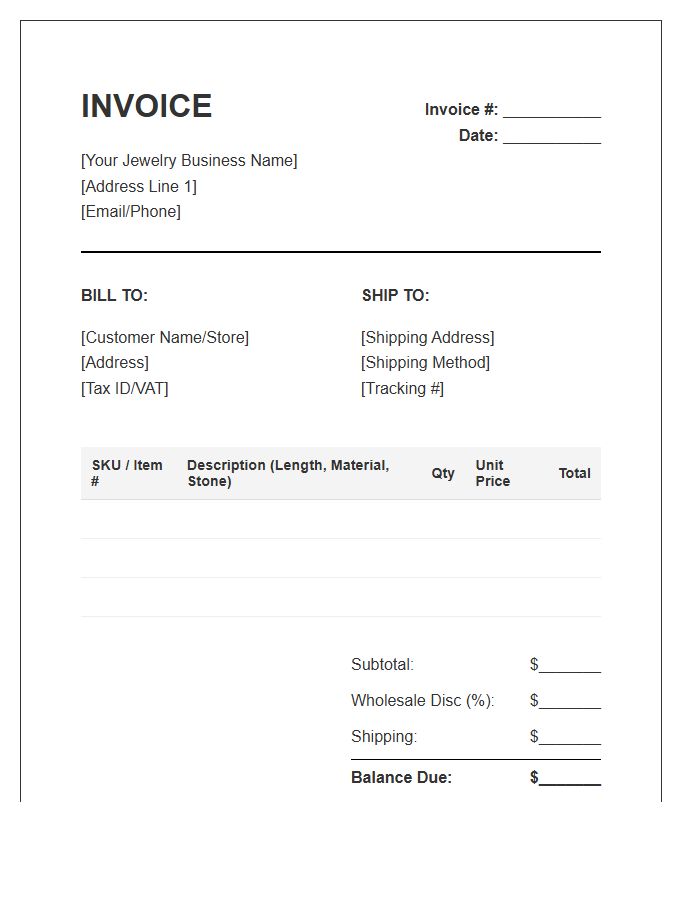 Wholesale Necklace Invoice Template