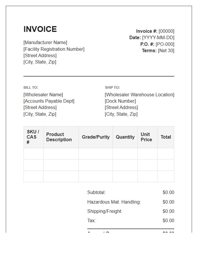 Chemical Supply Manufacturer To Wholesaler Invoice Template