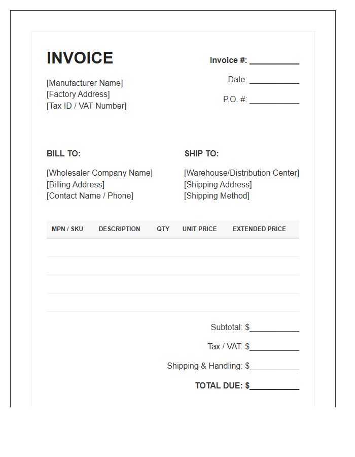 Electronics Component Manufacturer To Wholesaler Invoice Template