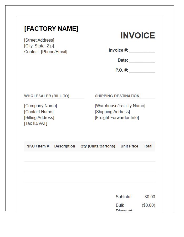 Factory Direct To Wholesaler Invoice Template