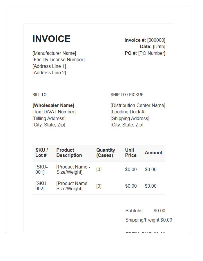 Food Production Manufacturer To Wholesaler Invoice Template