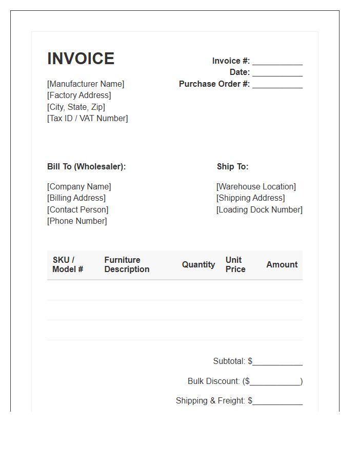 Furniture Production Manufacturer To Wholesaler Invoice Template