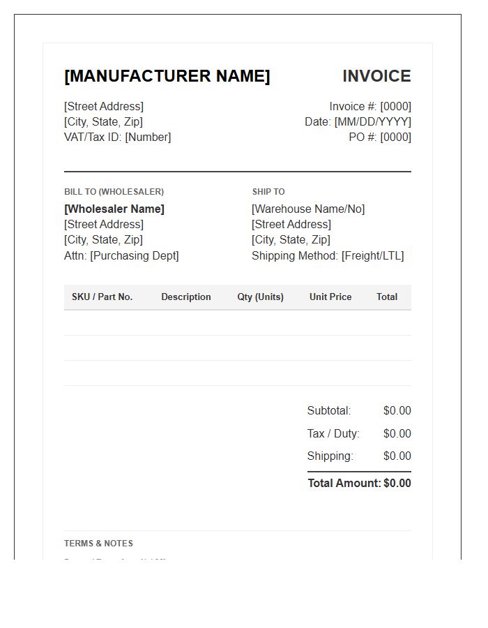 Industrial Supply Manufacturer To Wholesaler Invoice Template