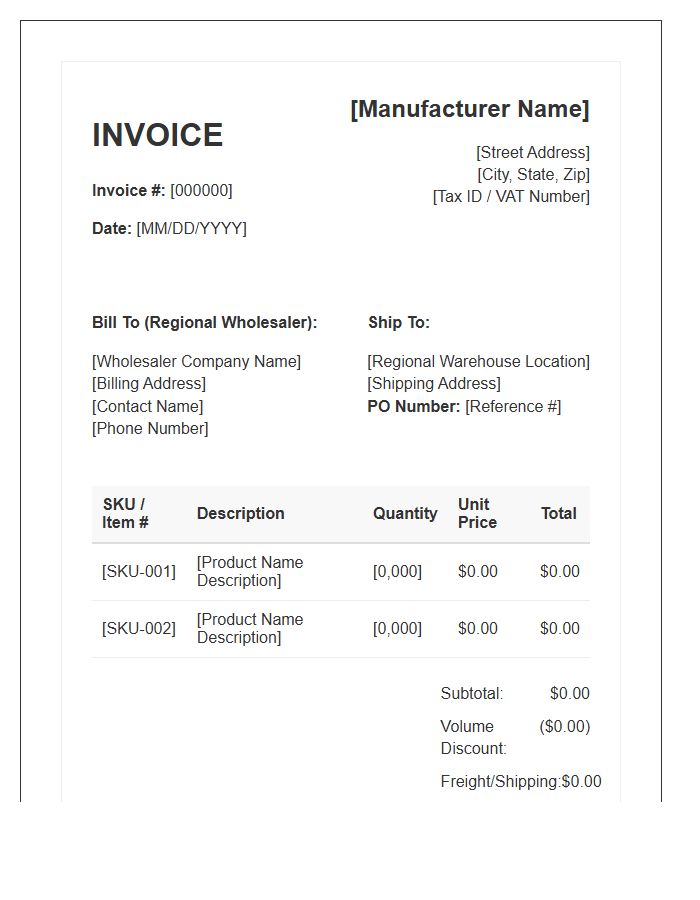 Manufacturer To Regional Wholesaler Invoice Template