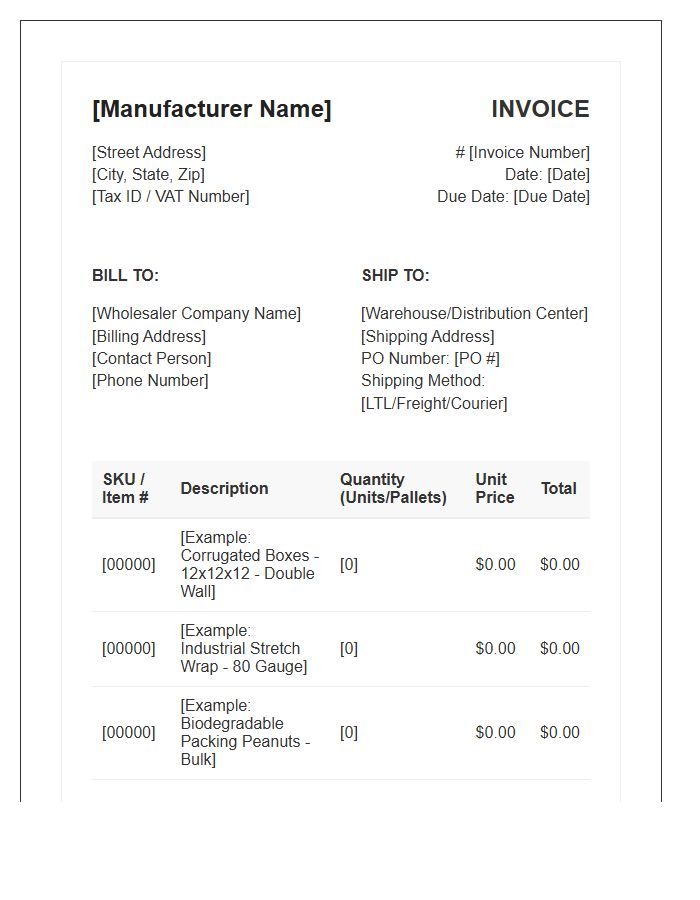 Packaging Supply Manufacturer To Wholesaler Invoice Template