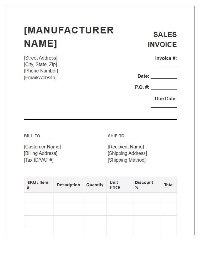 Wholesale Distribution Manufacturer Sales Invoice Template