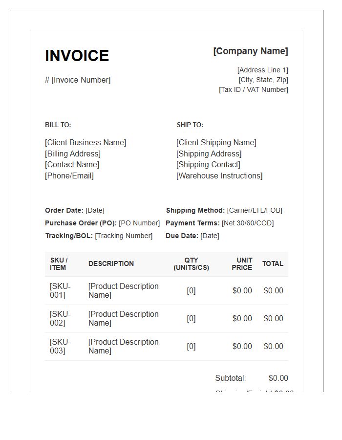 Wholesale B2B Shipping Invoice Template
