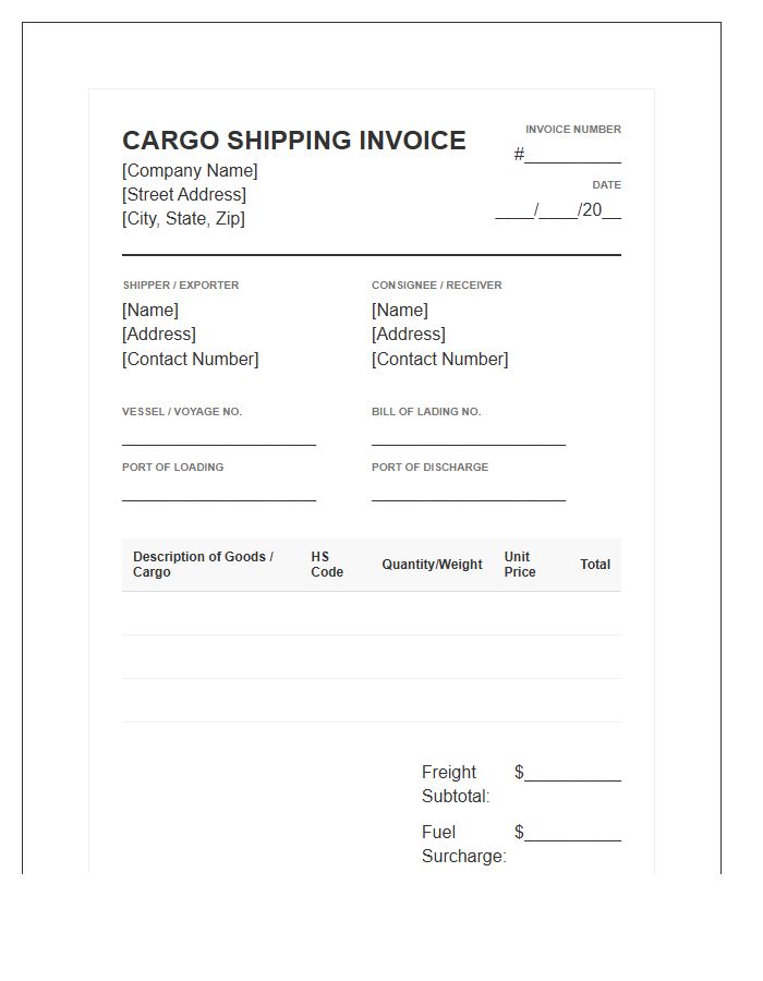 Wholesale Bulk Cargo Shipping Invoice Template