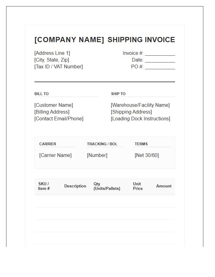 Wholesale Enterprise Shipping Invoice Template