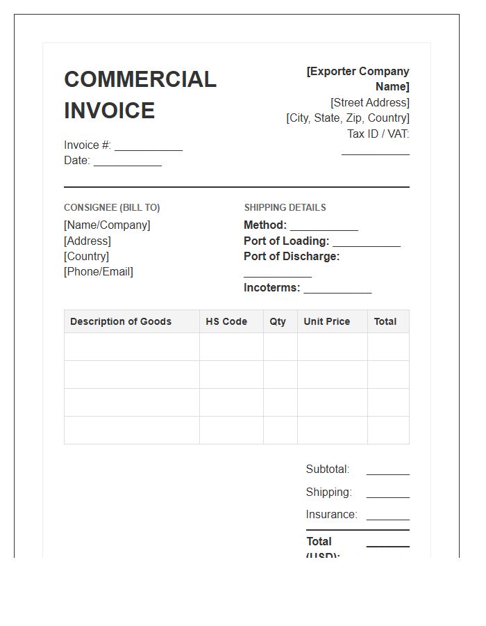 Wholesale Export Goods Shipping Invoice Template