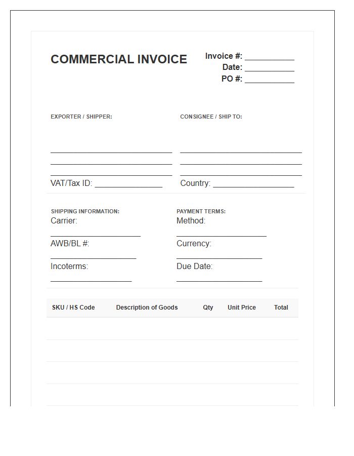 Wholesale Global Shipping Invoice Template