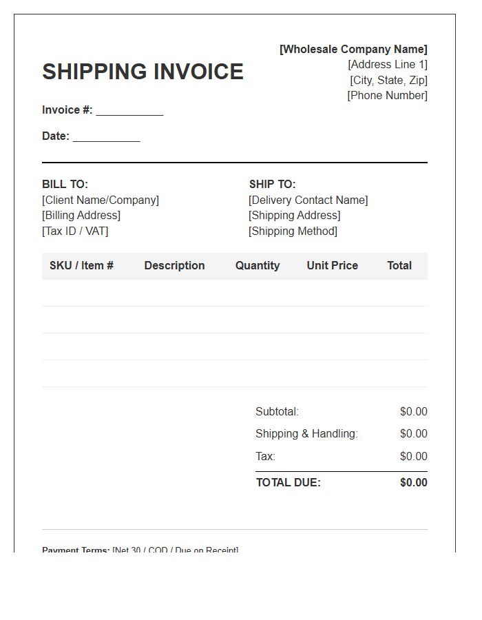 Wholesale Product Delivery Shipping Invoice Template