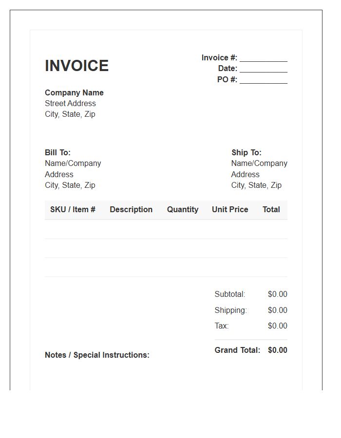 Bulk Order Shipping Invoice Template