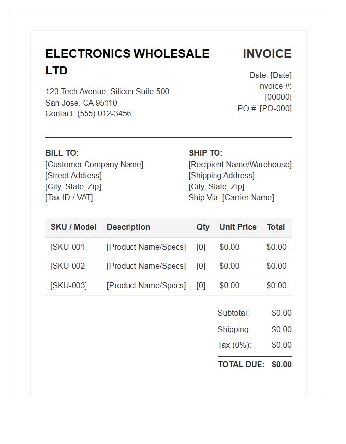 Electronics Wholesale Distribution Invoice Template