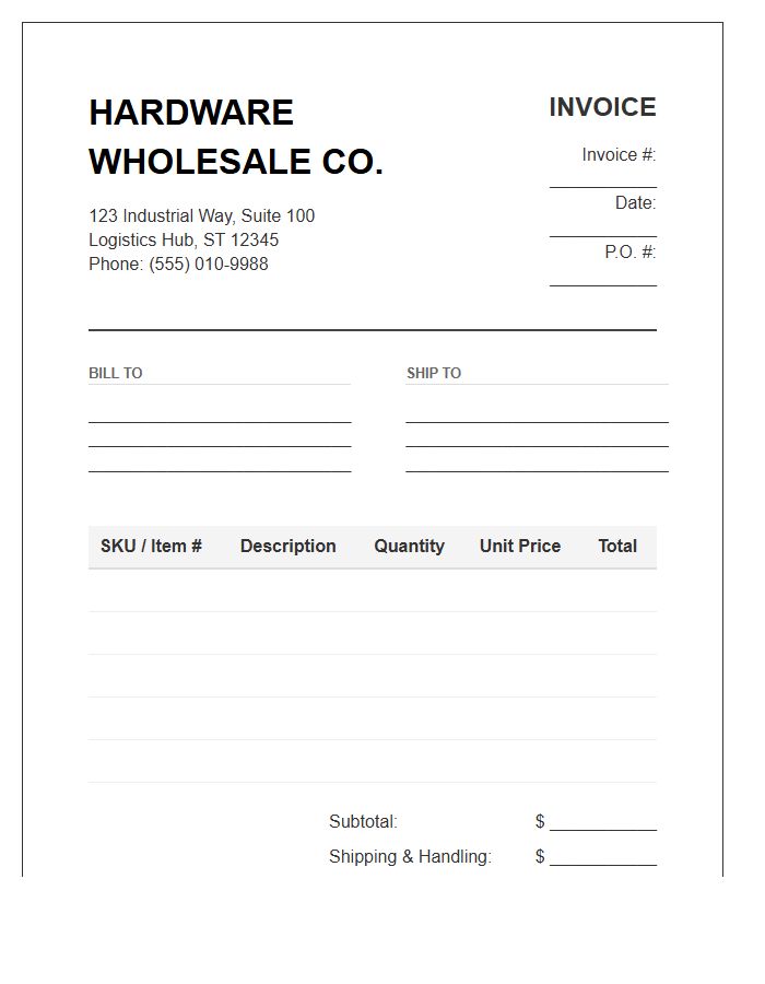 Hardware Wholesale Distribution Invoice Template