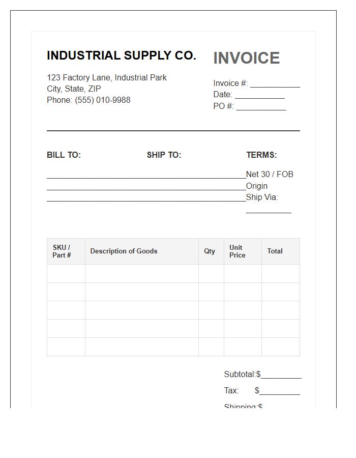 Industrial Supply Distribution Invoice Template