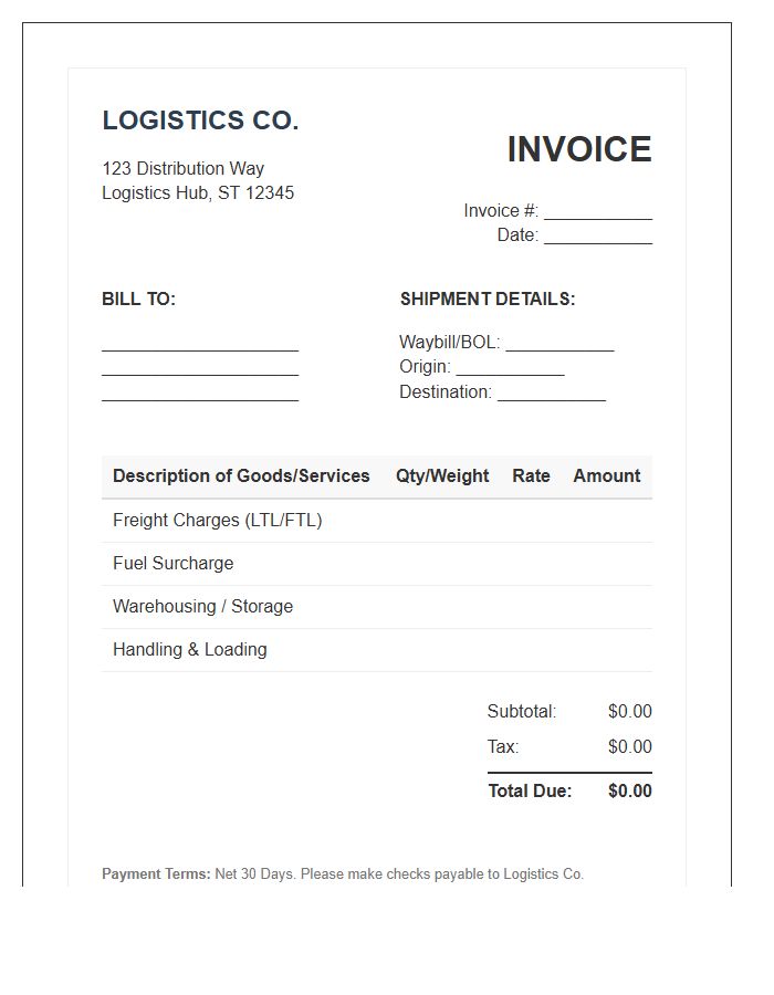 Logistics And Distribution Invoice Template