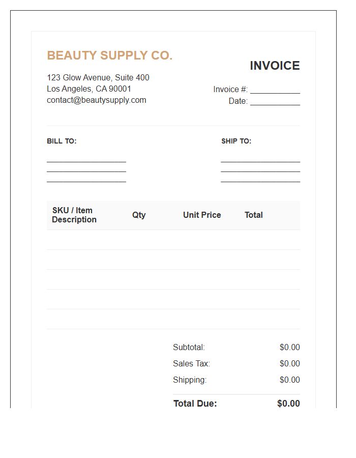 Wholesale Beauty Supply Invoice Template