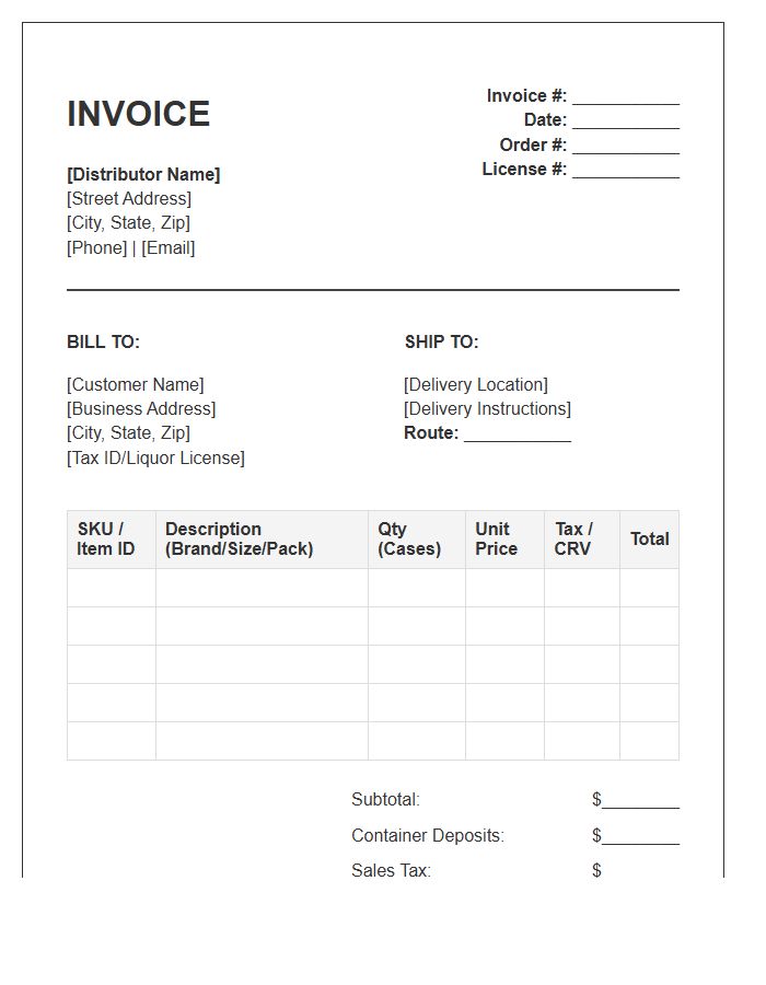 Wholesale Beverage Distribution Invoice Template