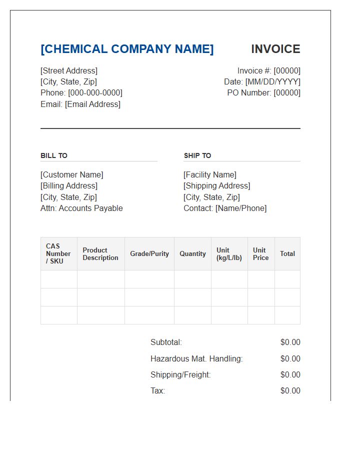 Wholesale Chemical Distribution Invoice Template