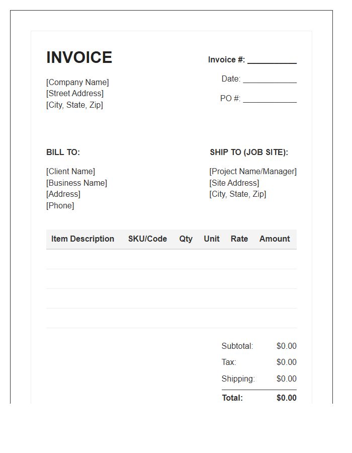 Wholesale Construction Material Invoice Template
