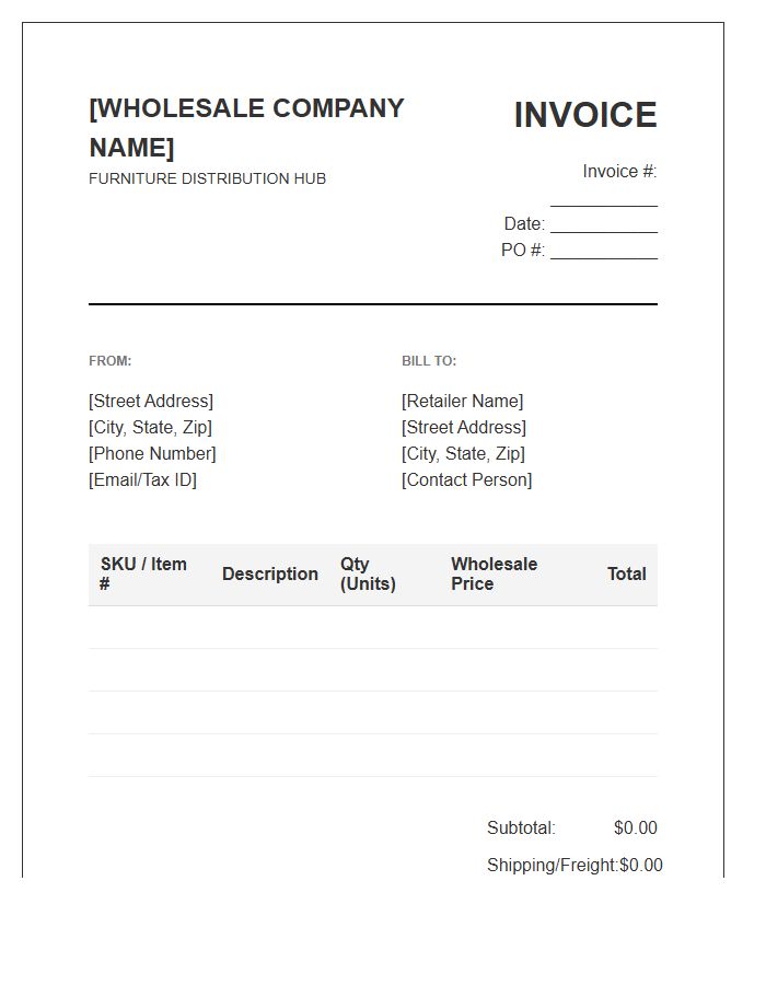 Wholesale Furniture Distribution Invoice Template