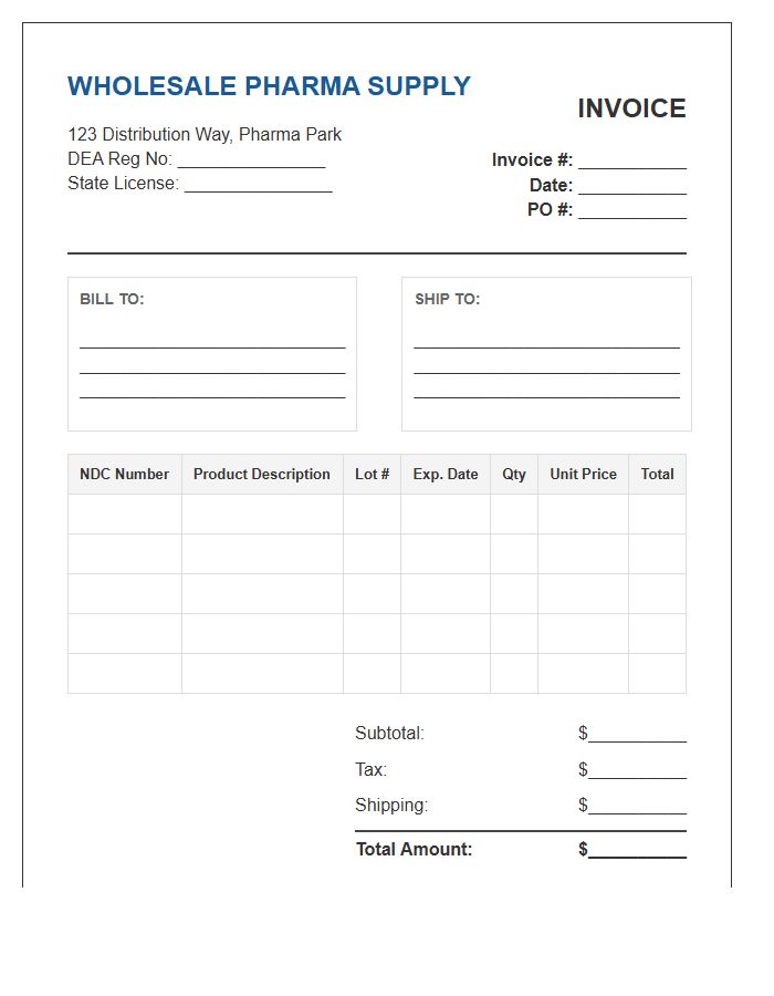 Wholesale Pharmaceutical Supply Invoice Template