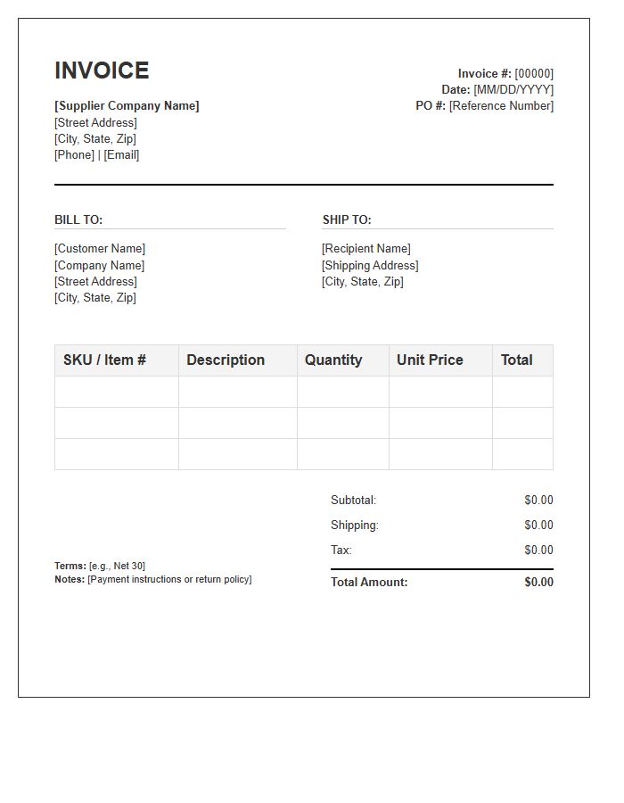 Wholesale Product Supply Invoice Template