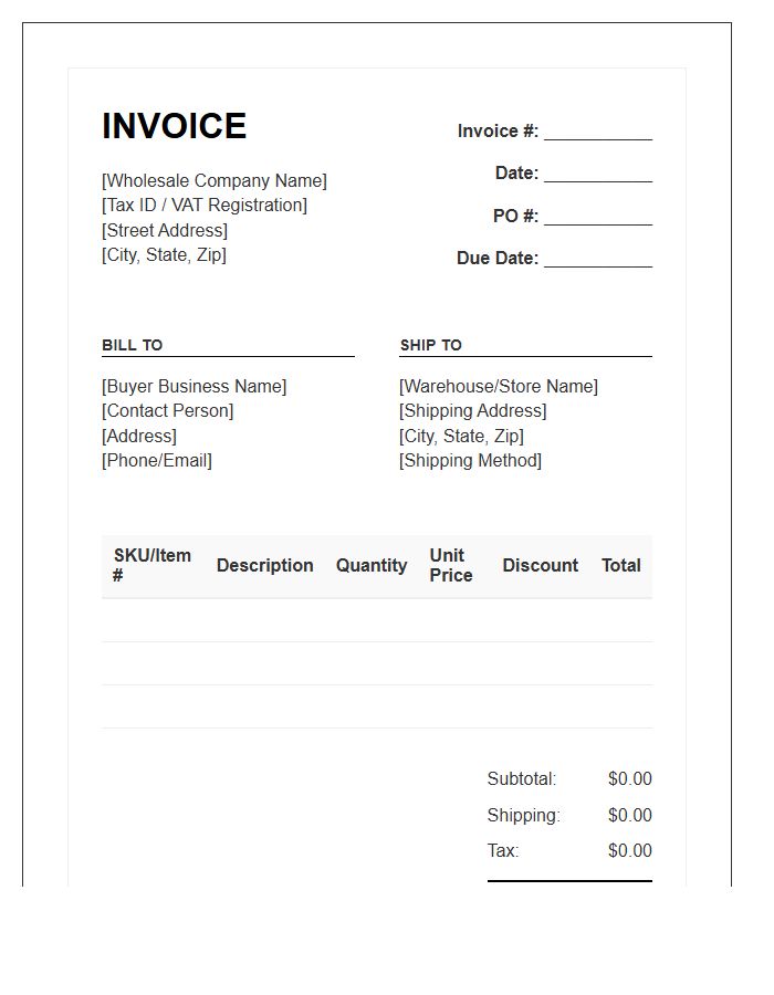 Wholesale Trade Transaction Invoice Template