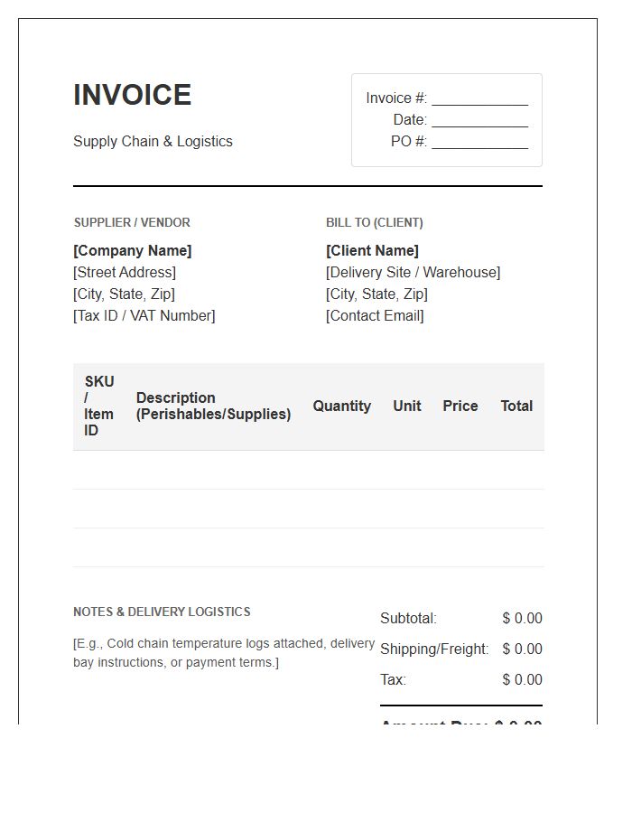 Catering Supply Chain Invoice Template